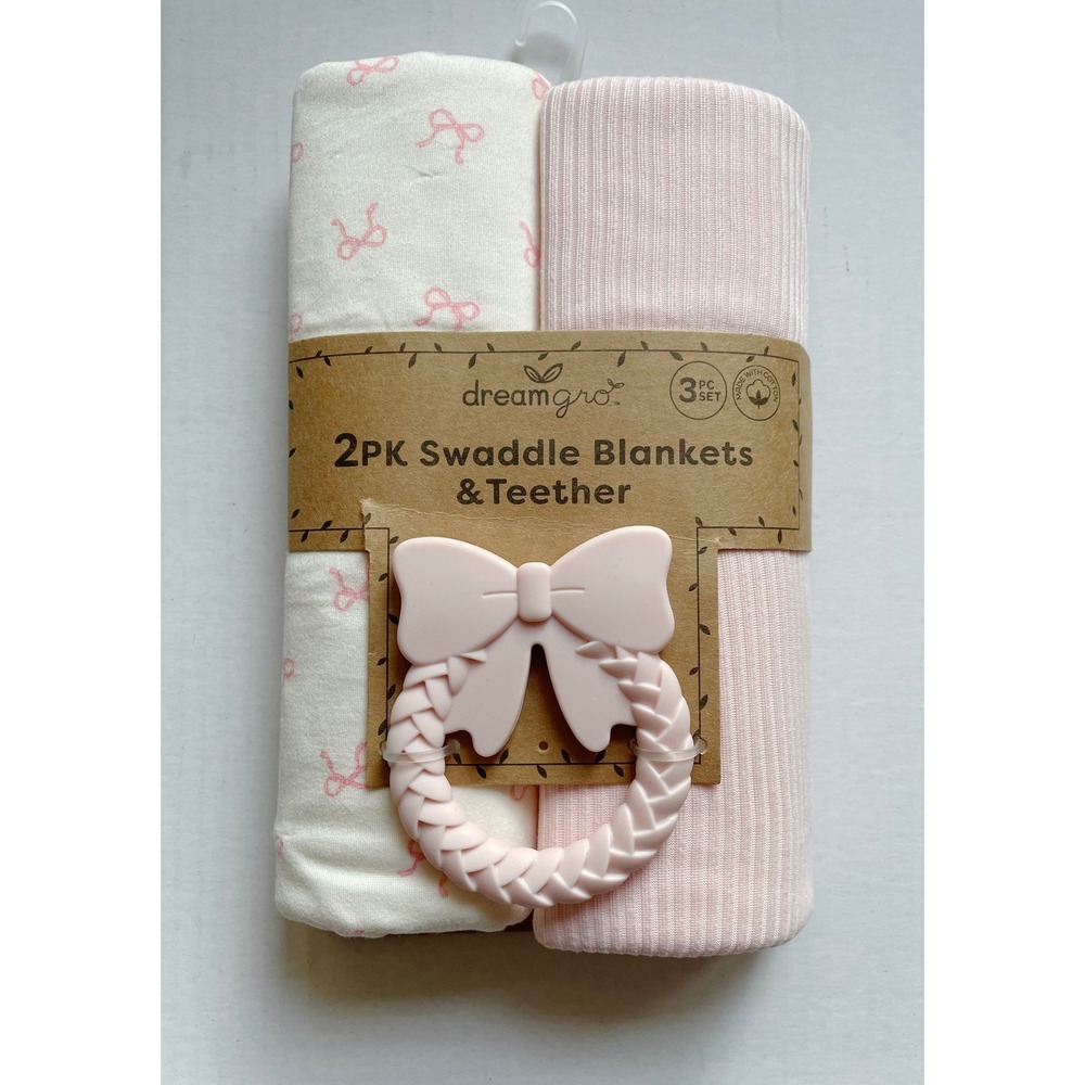 Dreamgro 2 Pack Swaddle Blankets And Teether New  Baby Shower Gift Item
